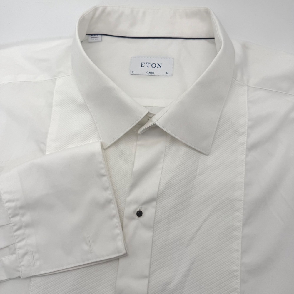 Eton Tuxedo Shirt Mens 20 White Classic Fit Textured Bib French Cuff 882224